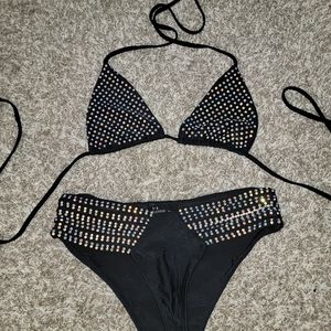 Sexy black rhinestone bikini bathing suit NEW